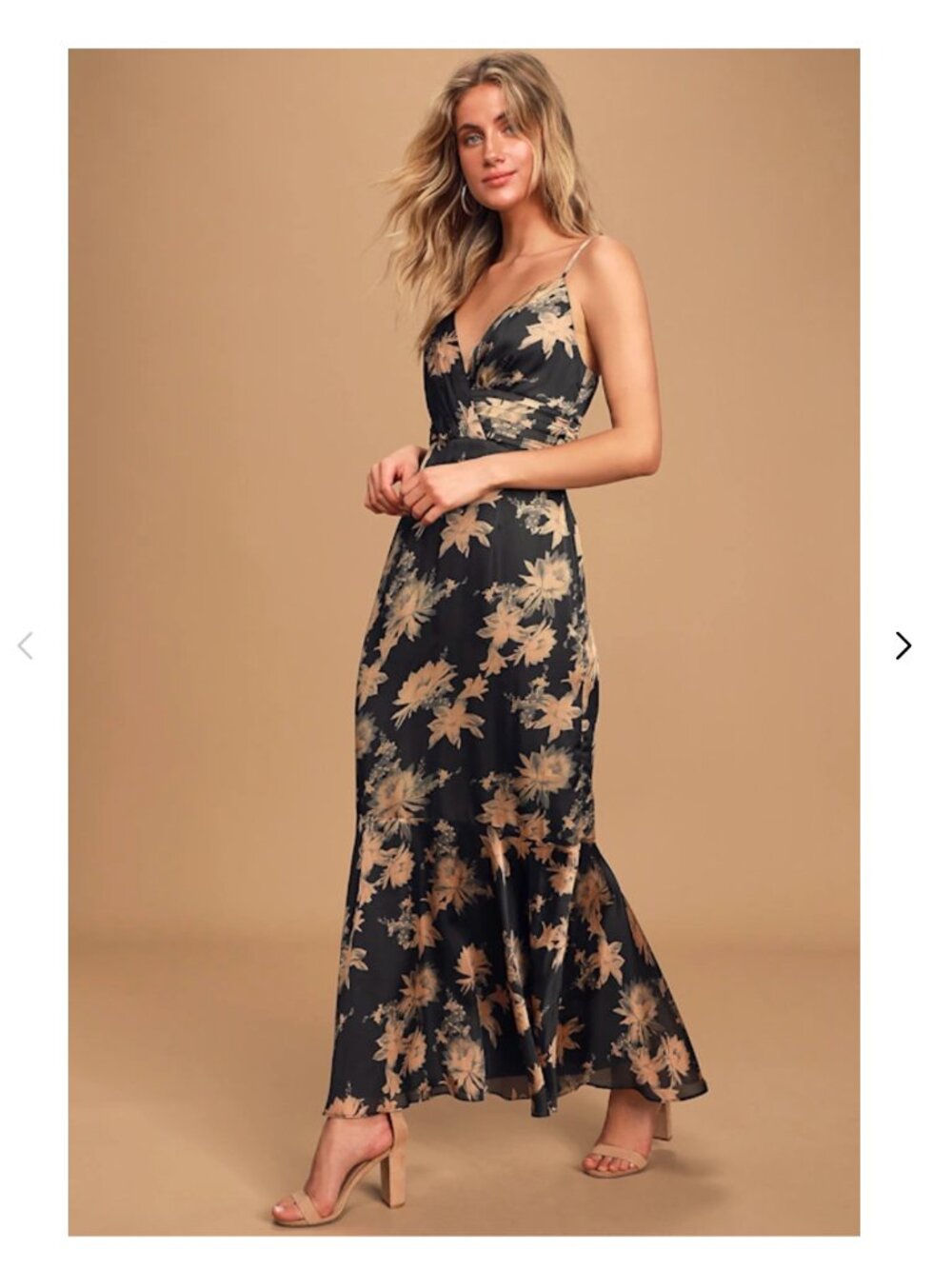 Lulu's NWT Black Floral Print Pleated Maxi Dress Sz M